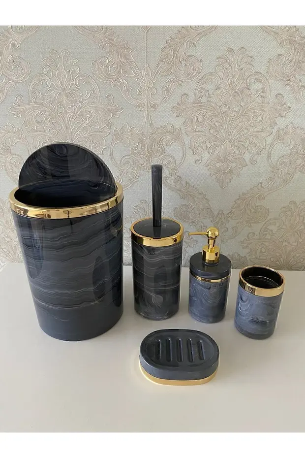 5 Parça Mermer Desen Banyo Seti